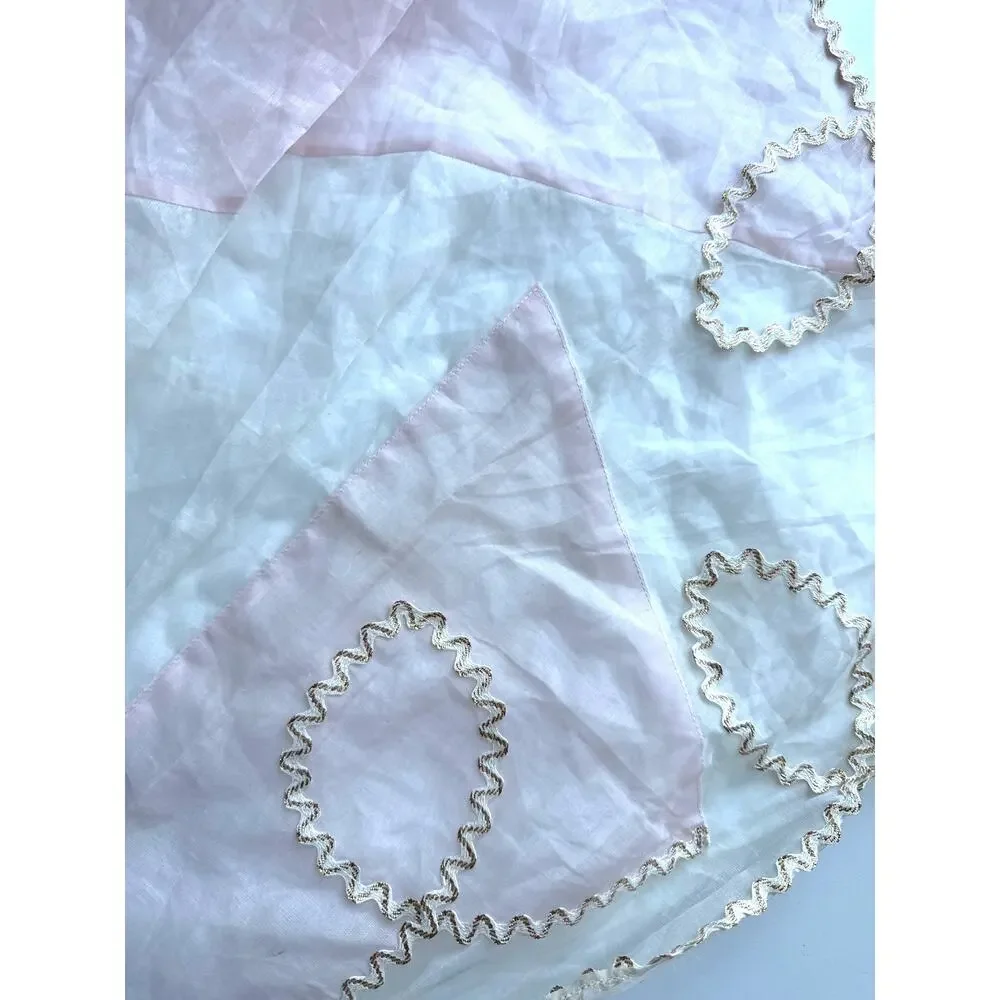 Vintage 60s Hostess Apron in Sheer Pink and White with Gold RikRak